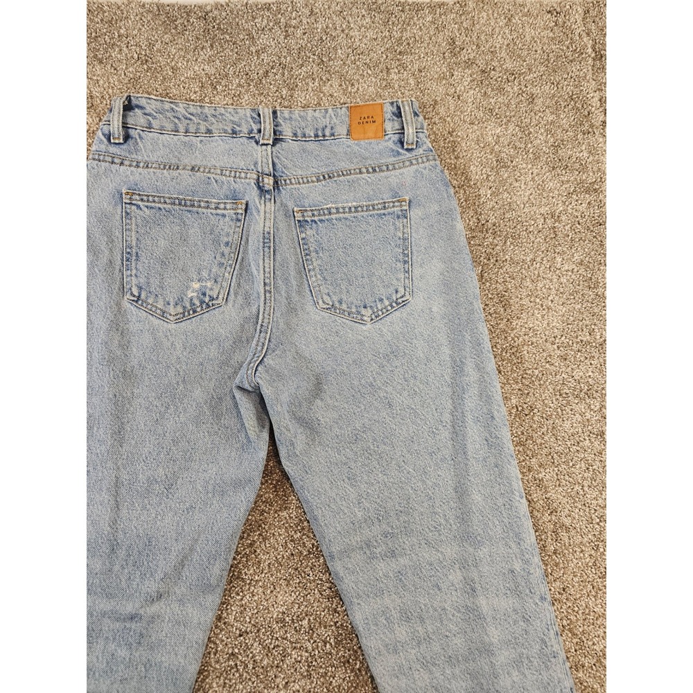 Zara Denim Light Wash Distressed High Rise Straight Leg Jeans - Picture 10 of 16